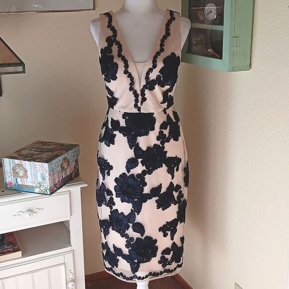 Nicole Miller Soft Blush Dress With RIbbon Embroidery Applique.Old Money.Elegant - Picture 16 of 16